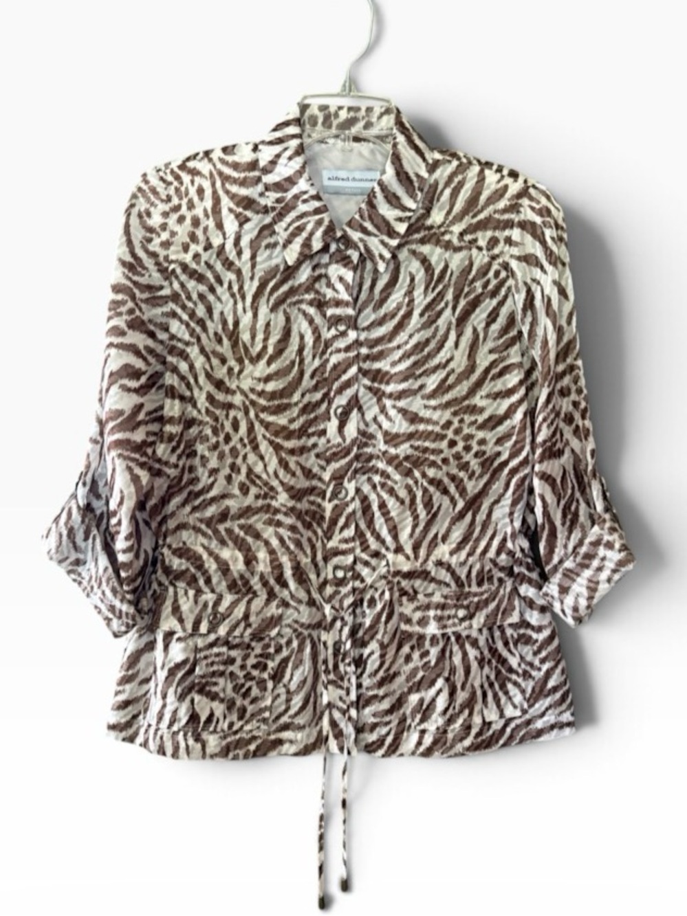 NWOT Alfred Dunner Lightweight Animal Print Snap Button Semi Sheer Shacket Sz 6P